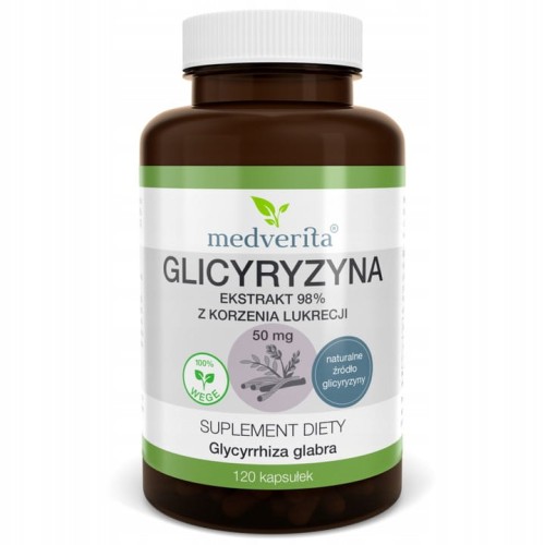 Glicyryzyna lukrecja ekstrakt 98% z korzenia 50 mg - 120 kapsułek MEDVERITA 