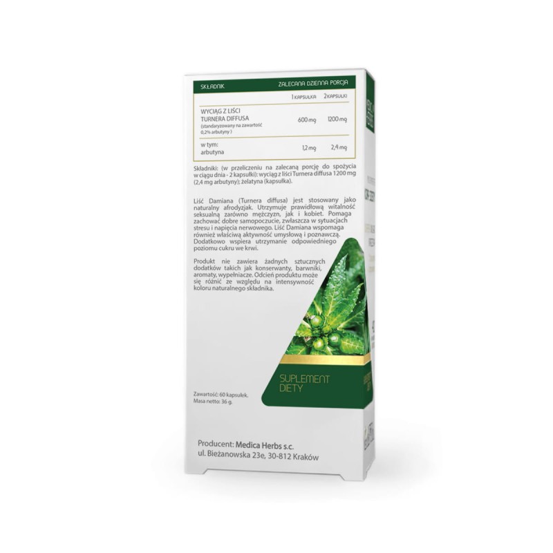 Liść Damiana 600 mg 60 kapsułek MEDICA HERBS