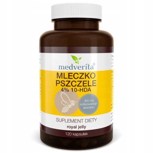 Mleczko pszczele 4% 10-HDA 300 mg 120 kapsułek MEDVERITA 