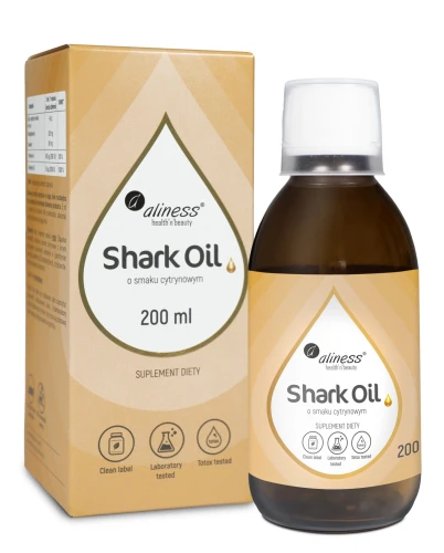 Shark Oil (olej z wątroby rekina) + Wit. A, Wit. D3, 200 ml o smaku cytrynowym ALINESS